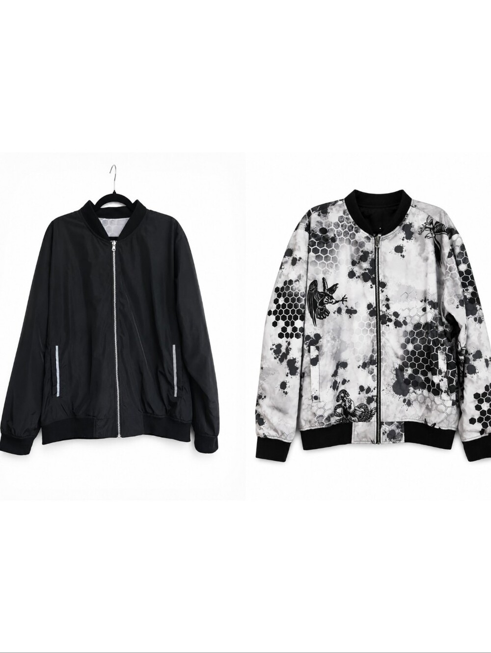Ay Güey Men's Reversible Bomber Eagle Black/Gray Graphic Statement Jacket 2X